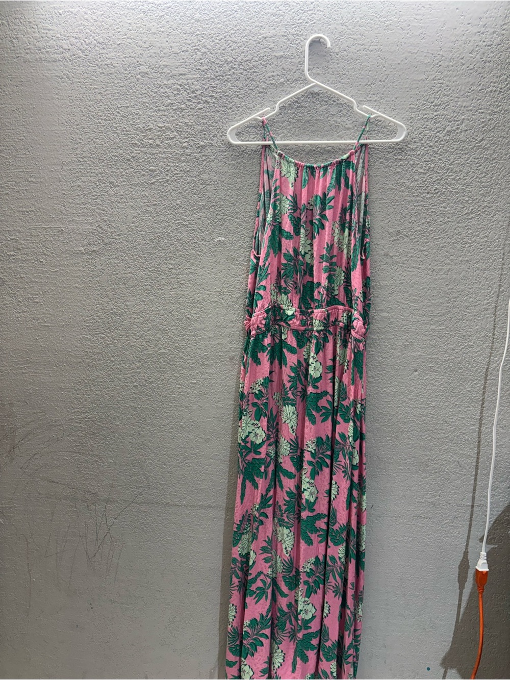 LOFT Pink Maxi Dress with Green Leaf Print